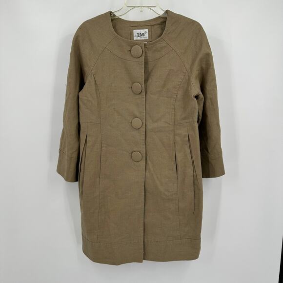 Live A Little Womens Linen Blend Coat Size M Beige Mid Length Scandi Minimalist - Picture 1 of 7